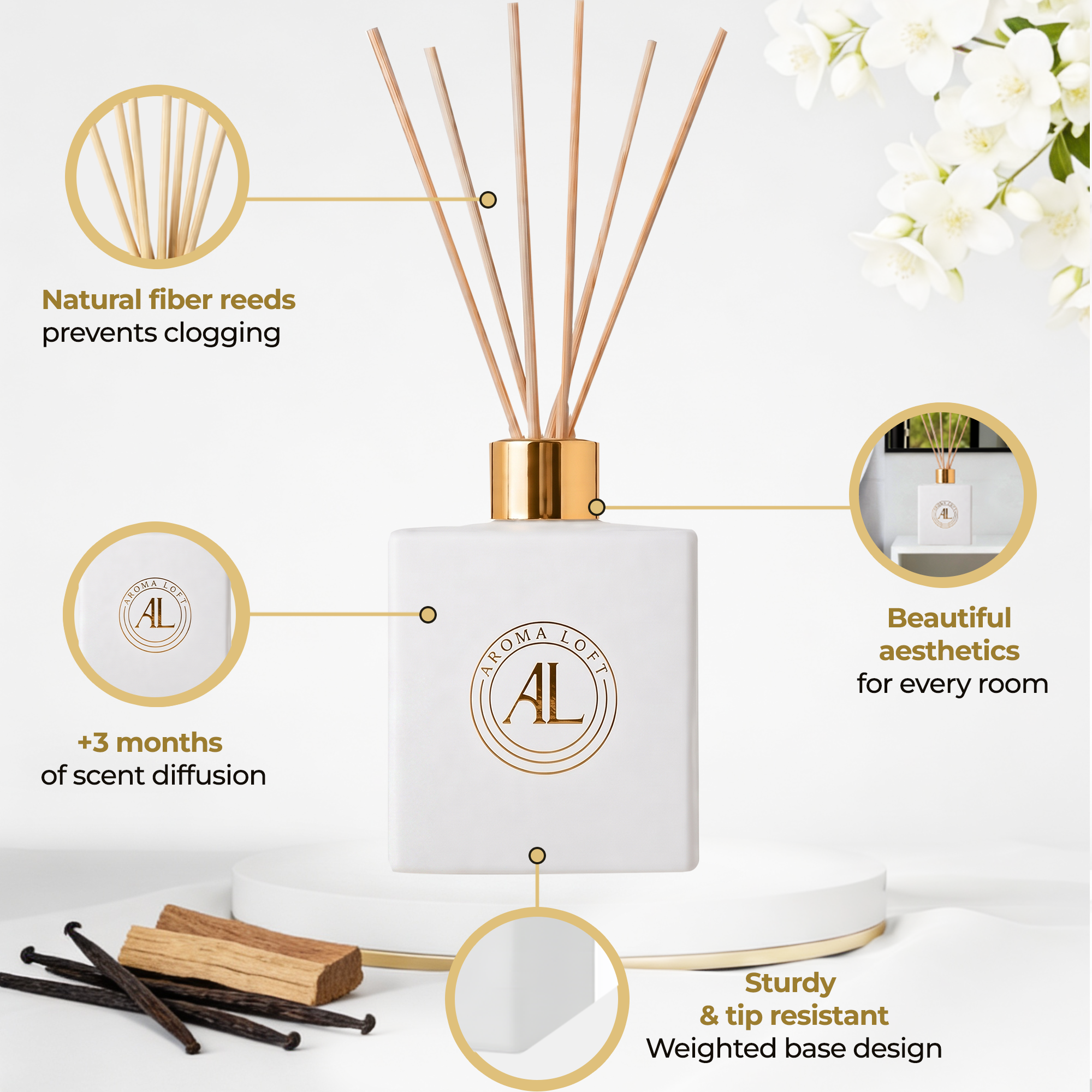 Cashmere Vanilla White Reed Diffuser 5 oz.