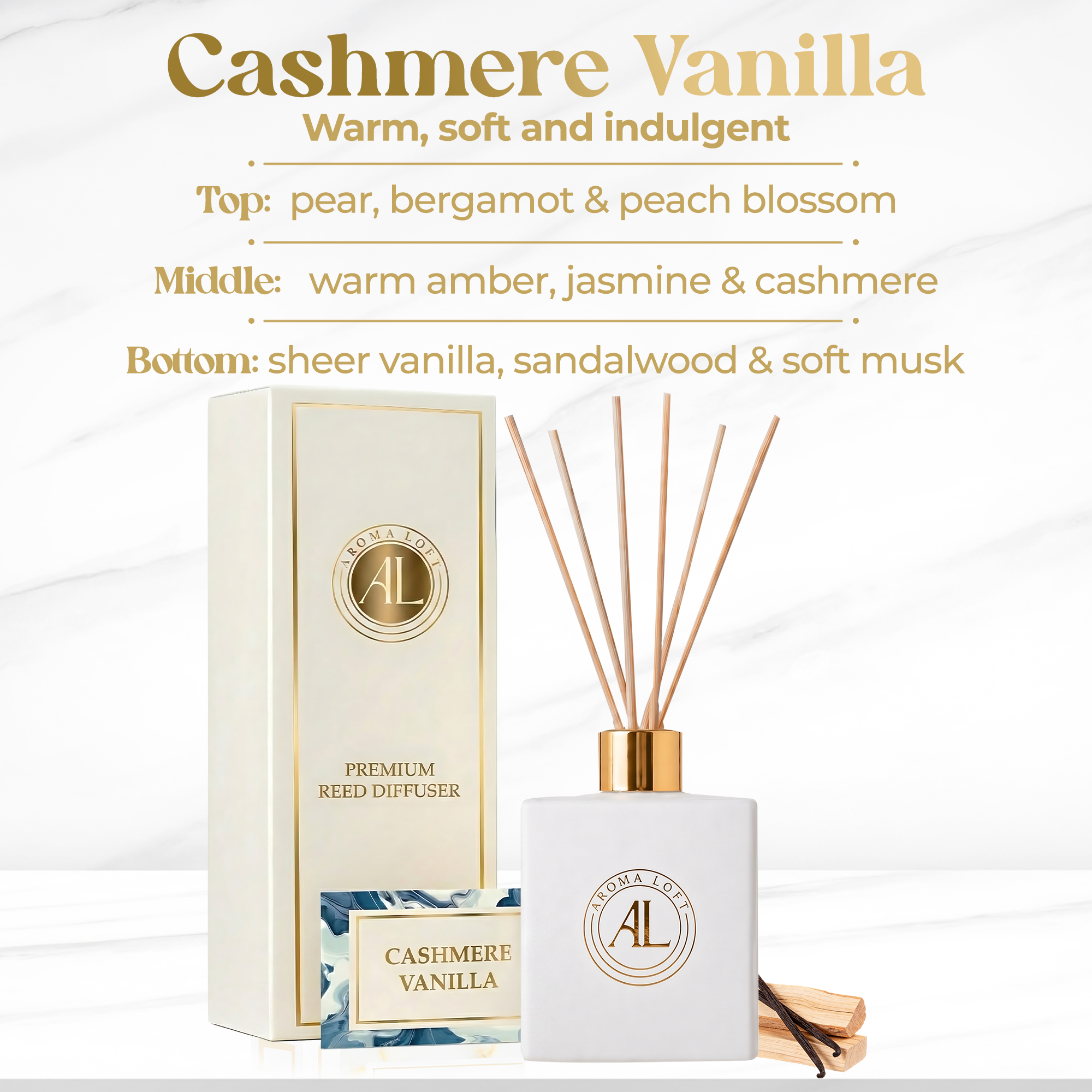 Cashmere Vanilla White Reed Diffuser 5 oz.