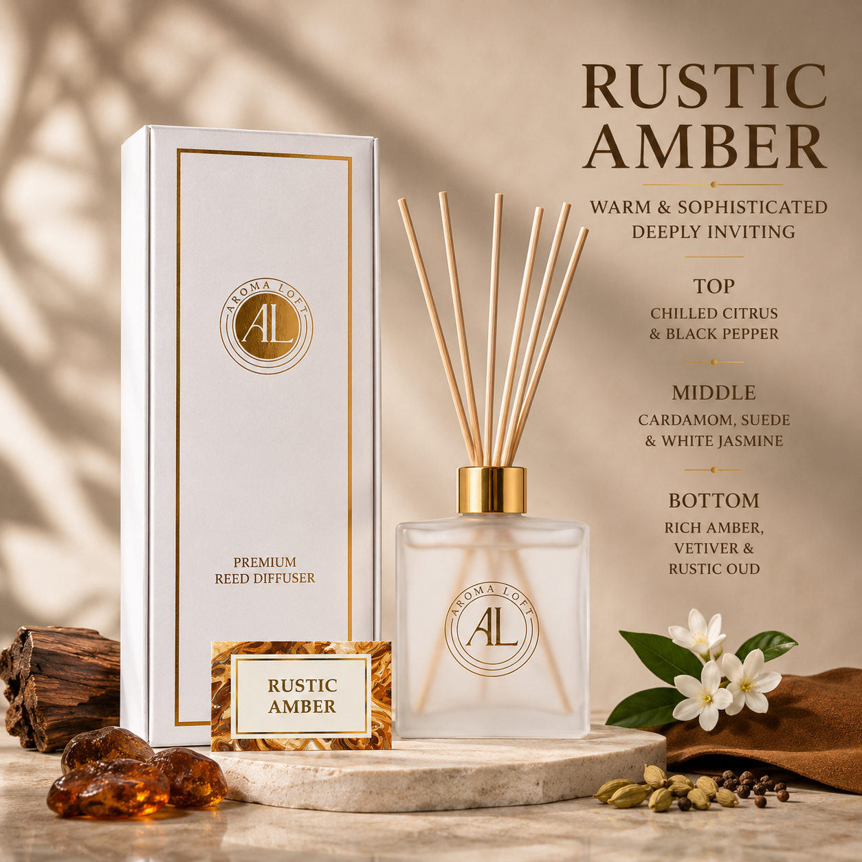 Rustic Amber Frosted Reed Diffuser 5 oz.