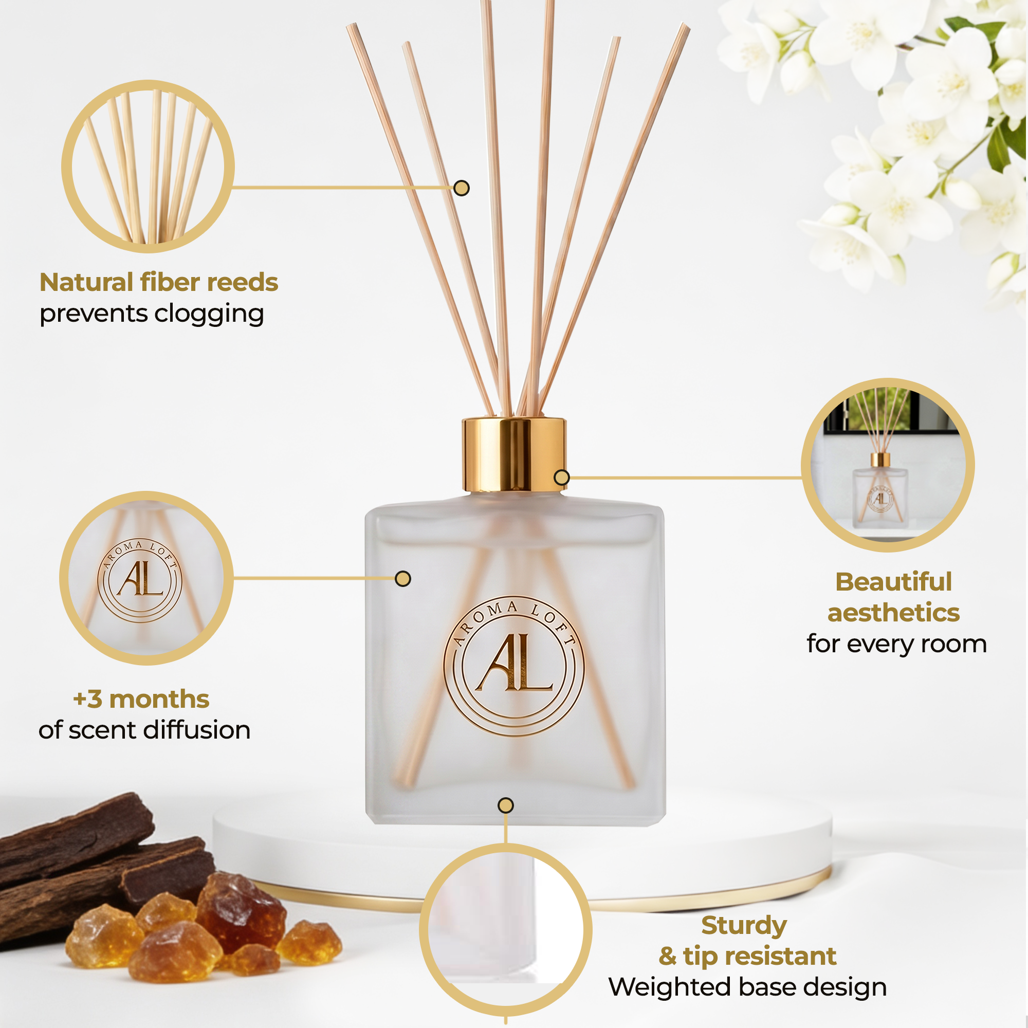 Rustic Amber Frosted Reed Diffuser 5 oz.
