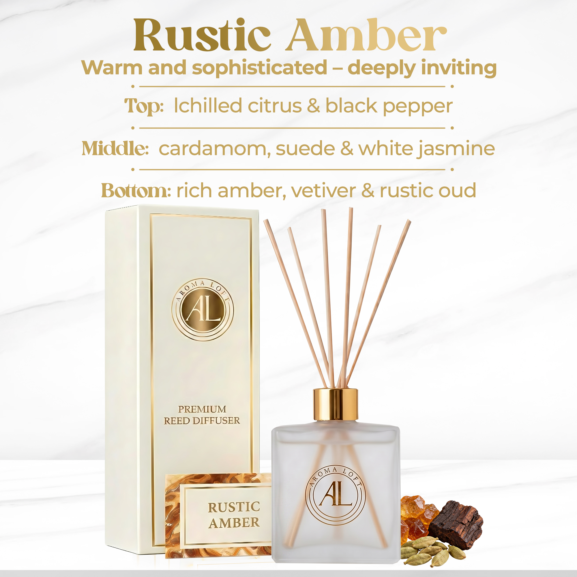 Rustic Amber Frosted Reed Diffuser 5 oz.