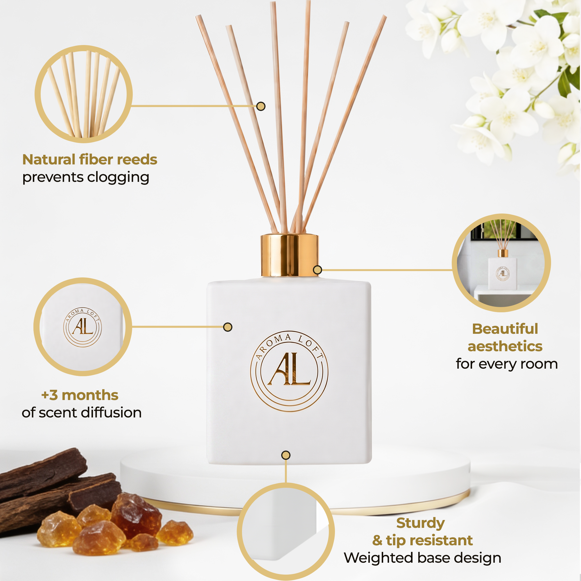 Rustic Amber White Reed Diffuser 5 oz.