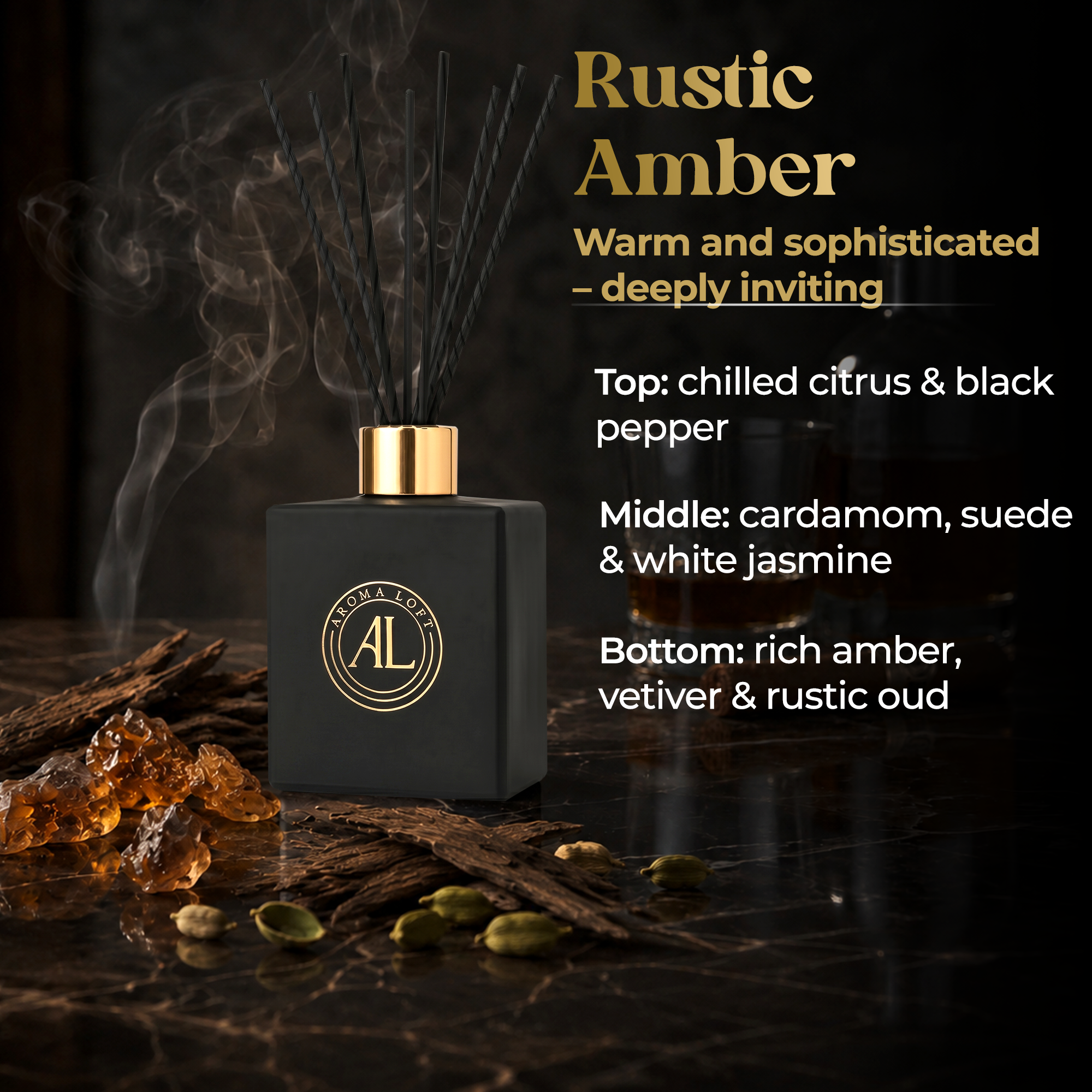 Rustic Amber Black Reed Diffuser 5 oz.