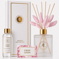 Crisp Linen Frosted Luxury Reed Diffuser with Dry Flowers 5oz.+4oz. Refill