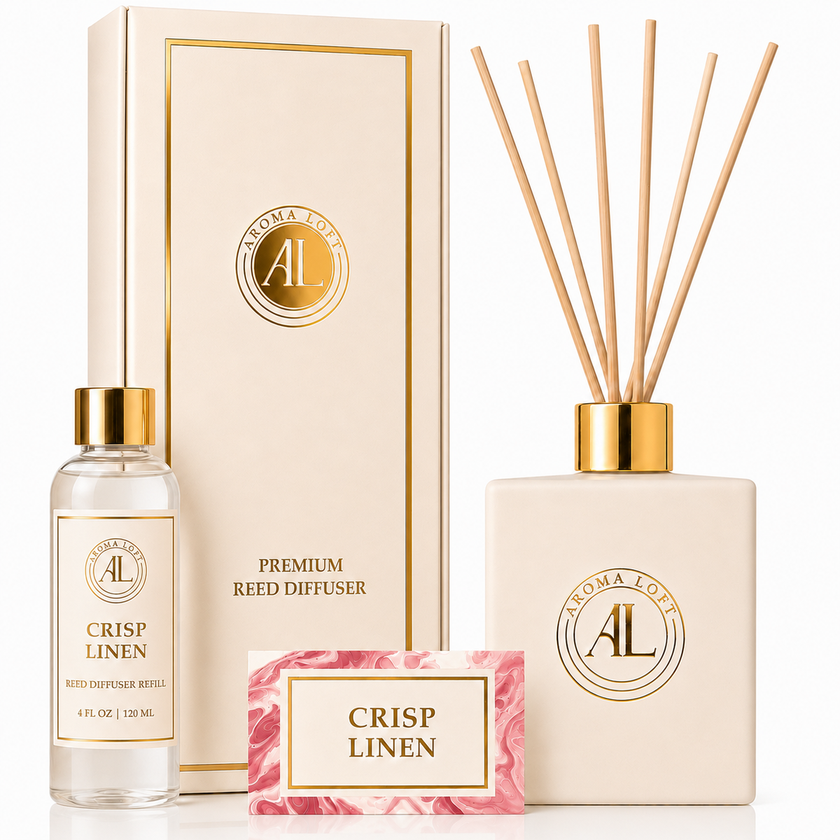 Crisp Linen White Luxury Reed Diffuser 5oz.+4oz. Refill