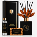 Burnished Amber Black Luxury Reed Diffuser with Dry Flowers 5oz.+4oz. Refill