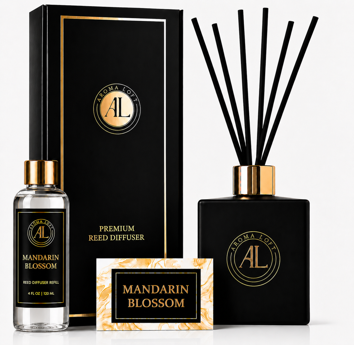 Mandarin Blossom Black Luxury Reed Diffuser 5oz.+4oz. Refill