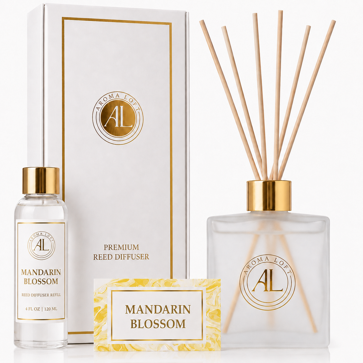 Mandarin Blossom Frosted Luxury Reed Diffuser 5oz.+4oz. Refill