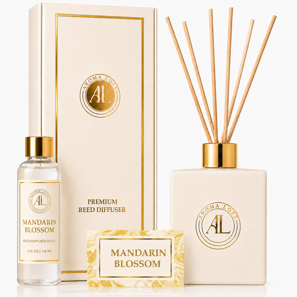 Mandarin Blossom White Luxury Reed Diffuser 5oz.+4oz. Refill